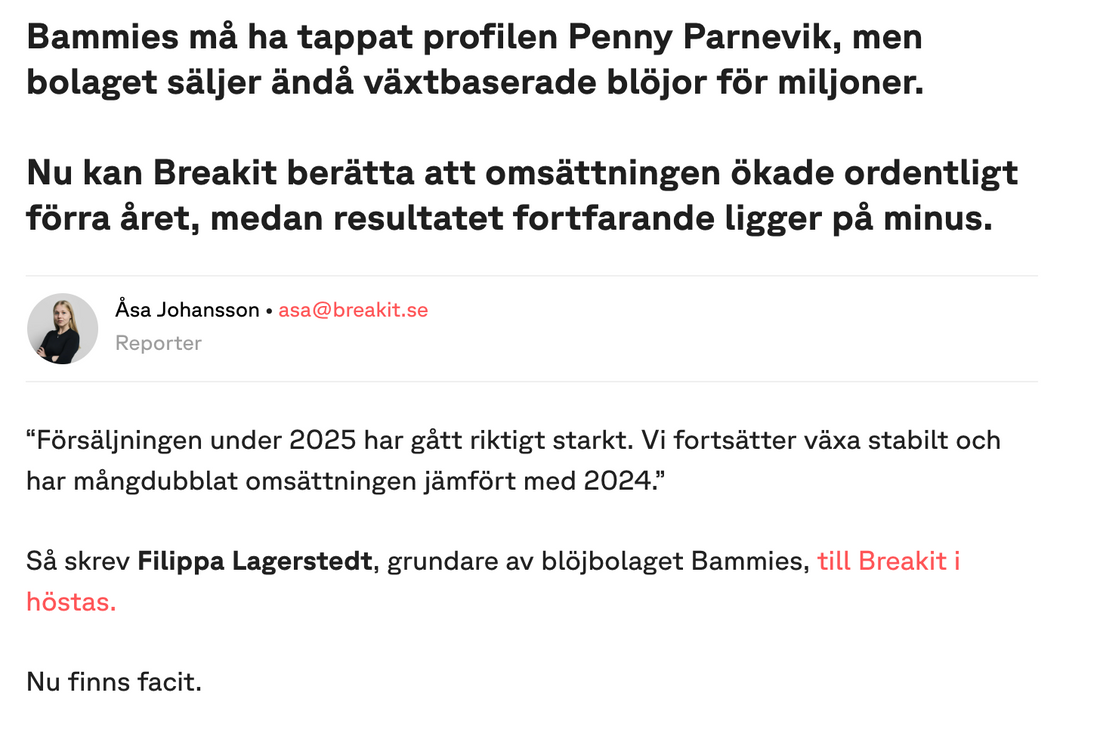 Bam & Bammies uppmärksammas i Breakit — vi säljer blöjor & Mensskydd för miljoner